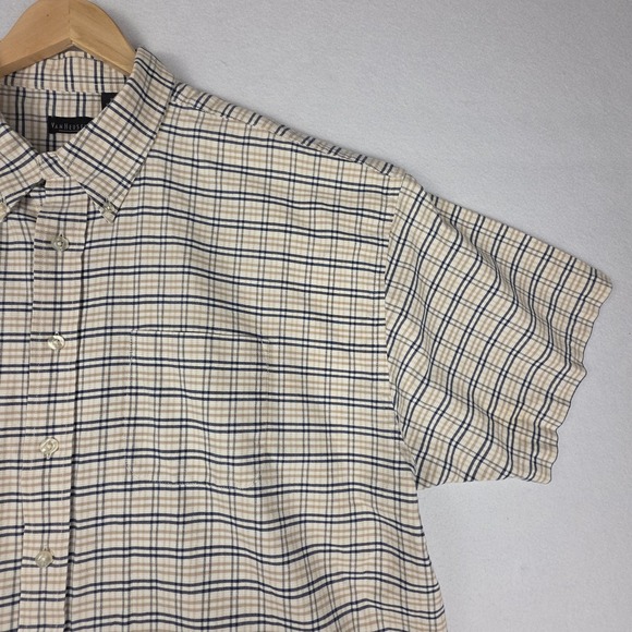 Van‎ Heusen Mens Short Sleeve Shirt 3XLT Brown Blue Plaid Pocket Cotton/Poly - Picture 4 of 16